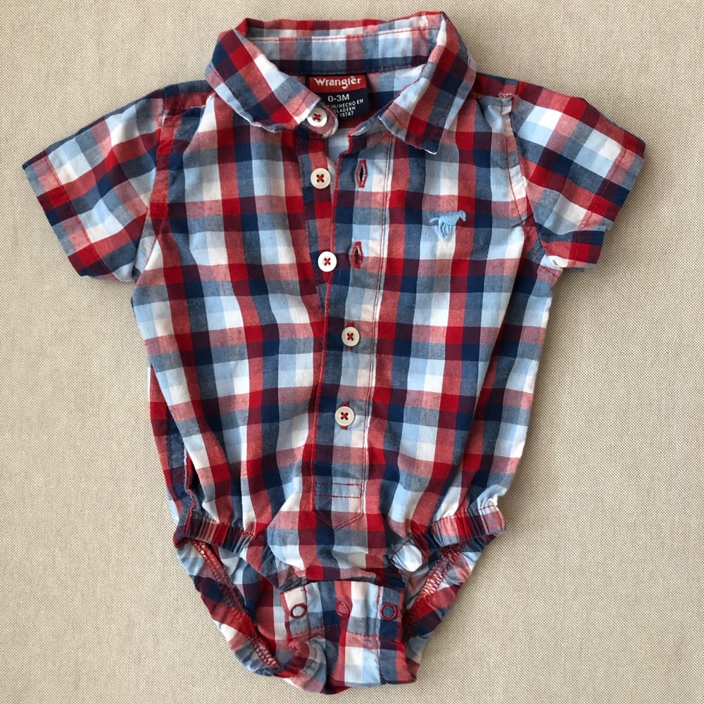 Wrangler plaid button down onesie